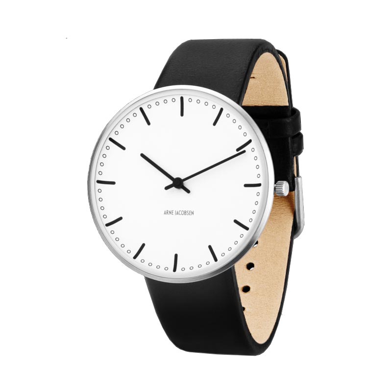 City Hall watch des. Arne Jacobsen - 40mm diameter, white dial, black strap