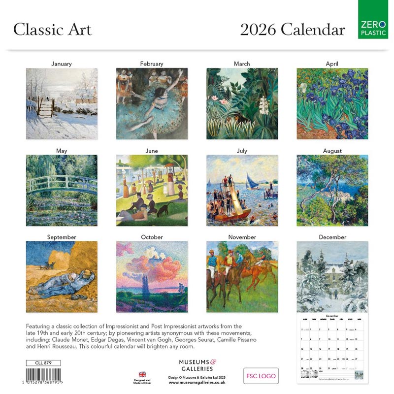 Classic Art 2026 Wall Calendar