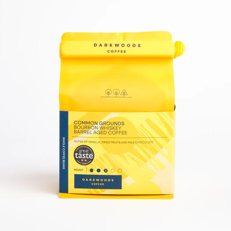 Common Grounds Bourbon Whiskey Barrel Aged Coffee by Dark Woods - coffee beans, 250g