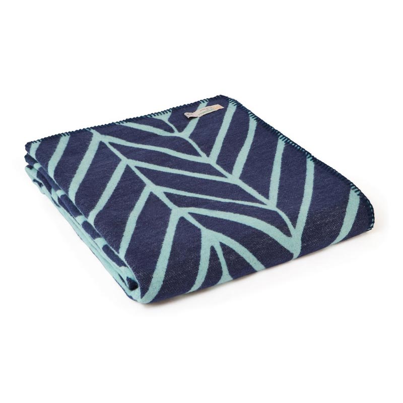 Cotton Nordic Navy & Spearmint Throw with blanket stitch - by Tweedmill