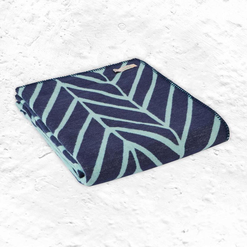 Cotton Nordic Navy & Spearmint Throw with blanket stitch - by Tweedmill