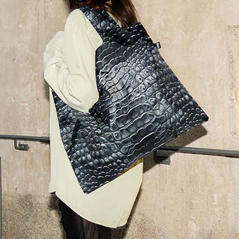 LOQI Foldaway Shopping Bag - Crocodile Black