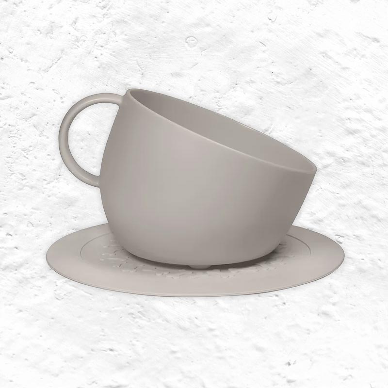 "CUP" Dog Bowl and "PLATE" Underlay Mat - Turtledove - by United Pets
