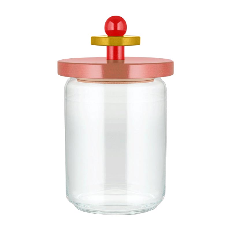 Twergi Storage jar, 100cl - Pink, Red & Yellow - des. Ettore Sottsass for Alessi