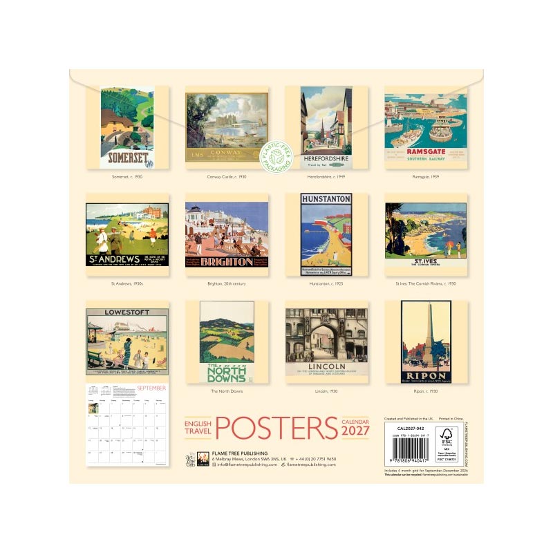 English Travel Posters 2027 Wall Calendar