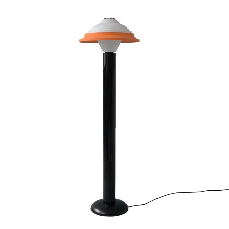 FL4 Floor Lamp, black base with white & orange shade, des. George Sowden for Sowdenlight