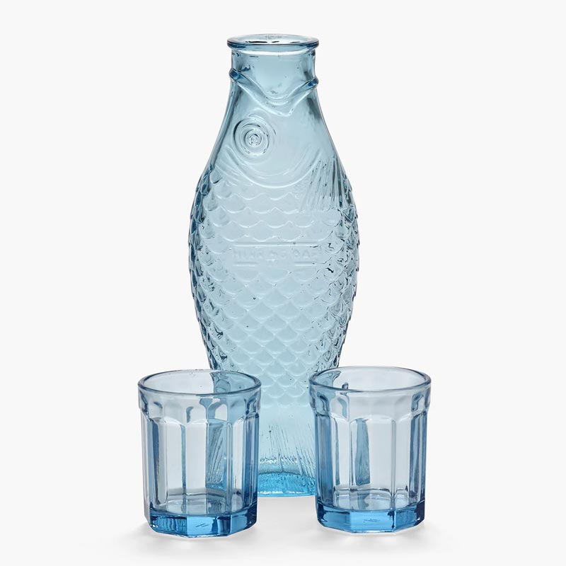 Fish & Fish Carafe & 2 Glasses Set - Light Blue - des. Paola Navone for Serax