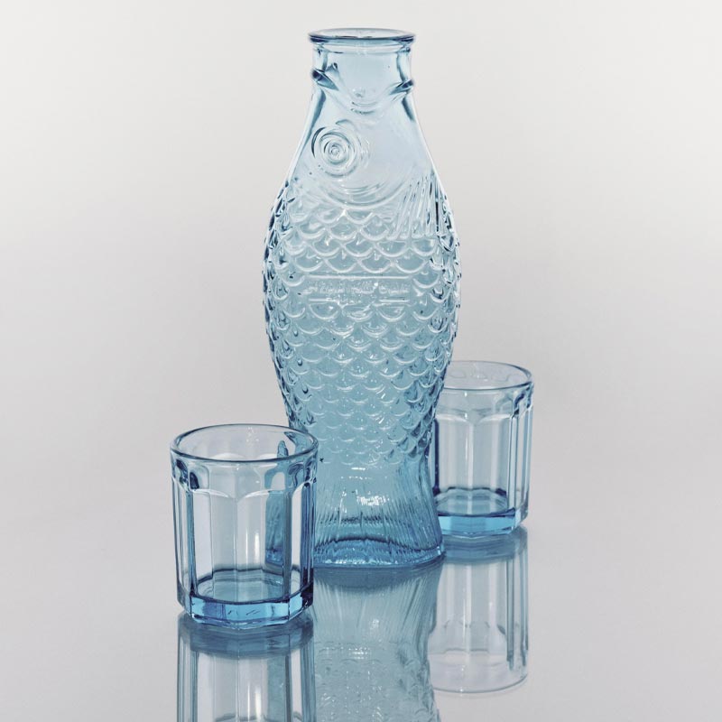 Fish & Fish Carafe & 2 Glasses Set - Light Blue - des. Paola Navone for Serax