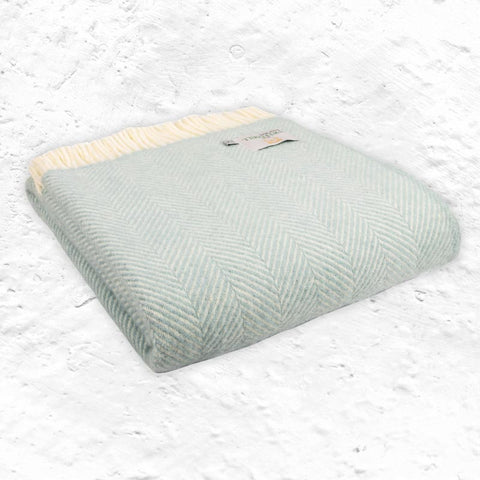 Fishbone Duck Egg Pure New Wool Throw by Tweedmill