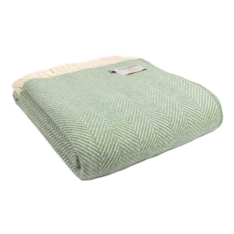 Pure New Wool Throw - Fishbone - Sea green