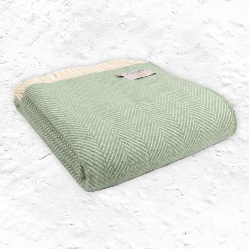 Pure New Wool Throw - Fishbone - Sea green