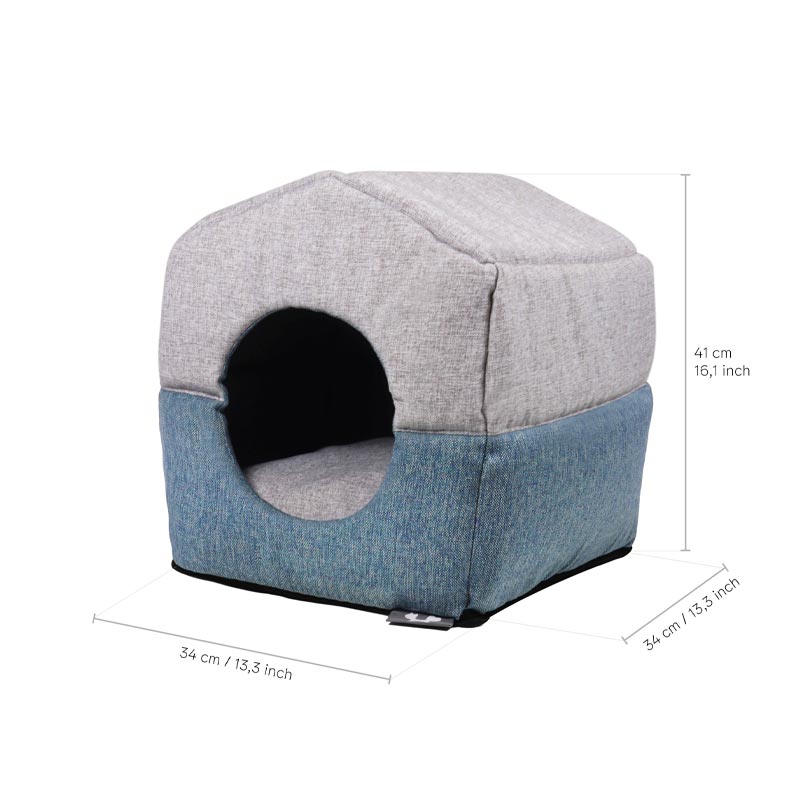 "Chalet" Foldaway Dog and Cat House / Bed - Aquamarine / Grey - by United Pets Sand