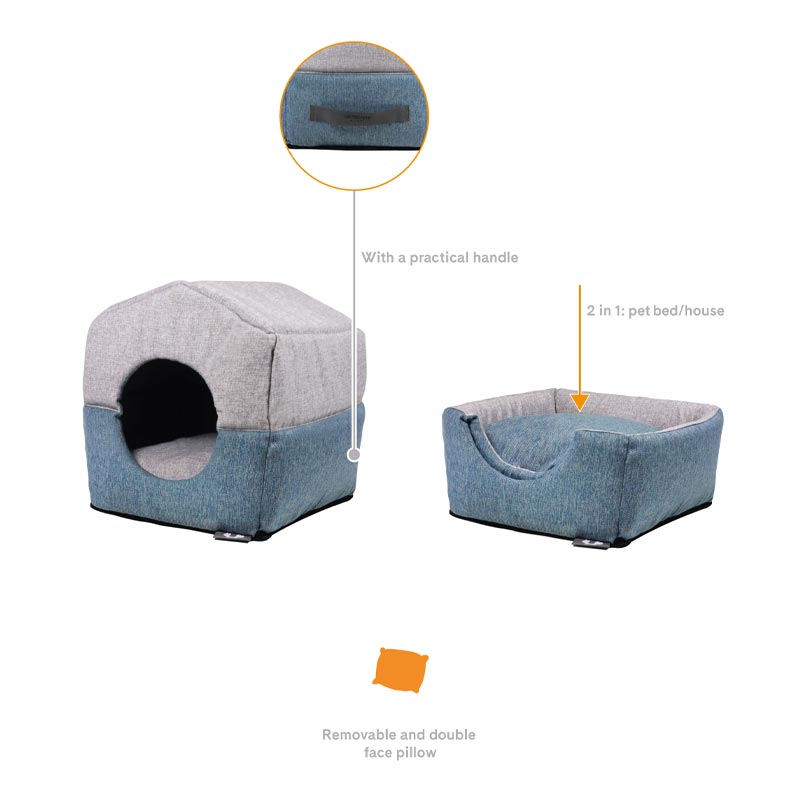 "Chalet" Foldaway Dog and Cat House / Bed - Aquamarine / Grey - by United Pets Sand
