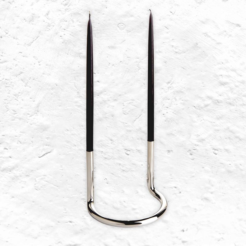 Gemini candleholder - polished stainless steel - des. Peter Karpf, 1965