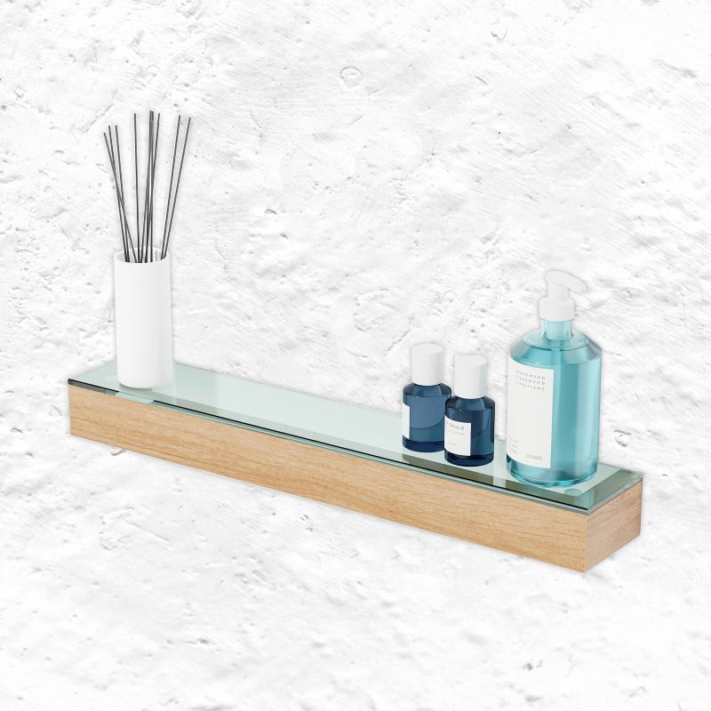 Oak & Glass Shelf des. Lincoln Rivers for Wireworks