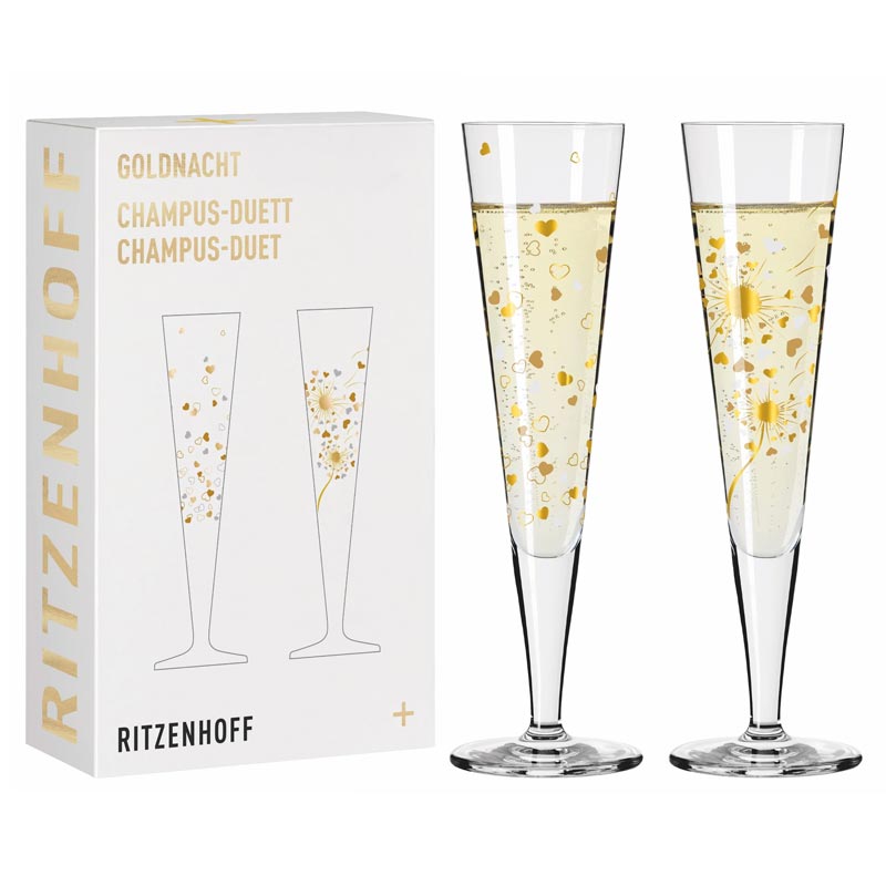 Goldnacht Champagne Glass 'Duett' Set F24 - des. Ana Vasconcelos for Ritzenhoff