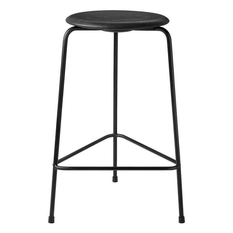 High Dot™ Counter Stool - Intense Black Leather / Black Powdercoated base - des. Arne Jacobsen (1970s), made by Fritz Hansen