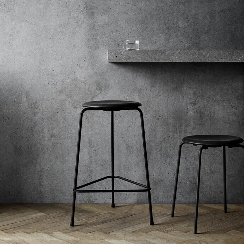High Dot™ Counter Stool - Intense Black Leather / Black Powdercoated base - des. Arne Jacobsen (1970s), made by Fritz Hansen