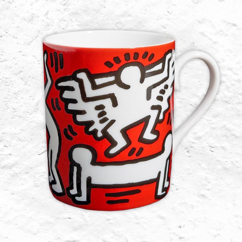 Keith Haring 'White on Red' Limoges Porcelain Mug