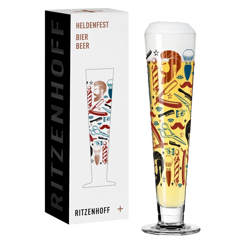 Heldenfest Beer Glass with Barber Illustration, des. Rebecca Buss for Ritzenhoff