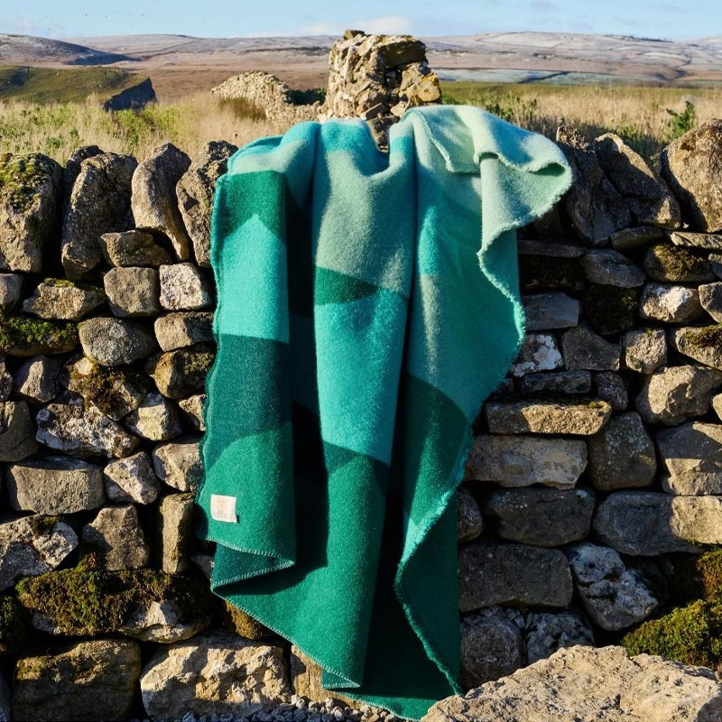 Pure New Wool Throw - Hills Jacquard Green - by Tweedmill