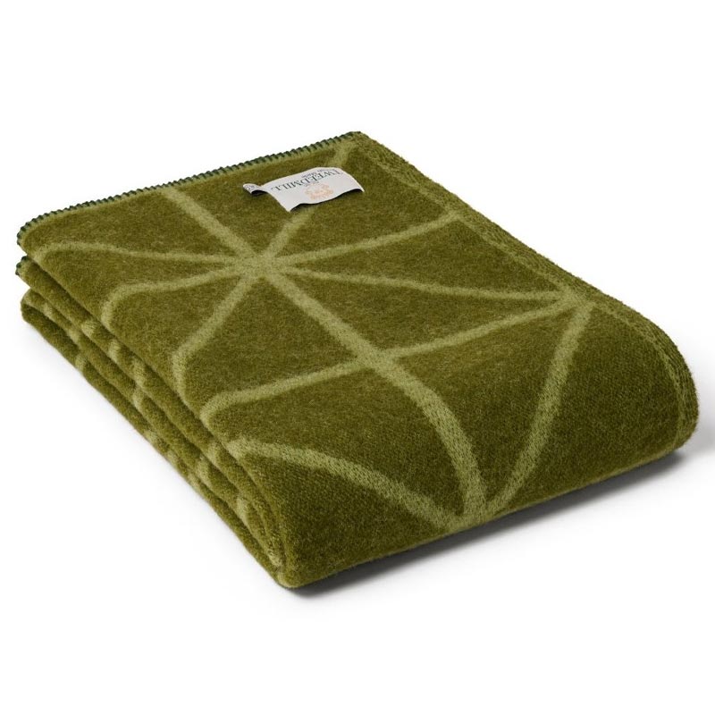Pure New Wool Throw Geometric Jacquard - Fern Green - by Tweedmill