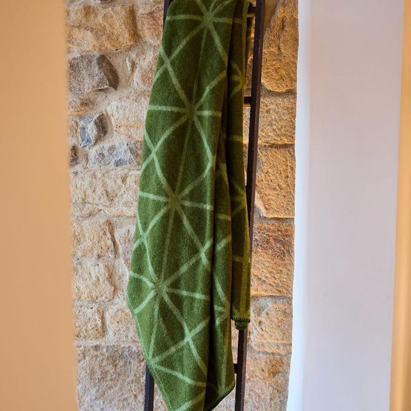 Pure New Wool Throw Geometric Jacquard - Fern Green - by Tweedmill