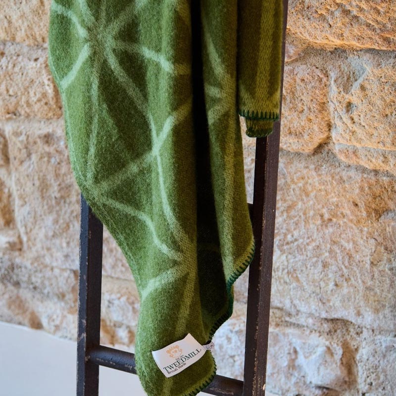 Pure New Wool Throw Geometric Jacquard - Fern Green - by Tweedmill