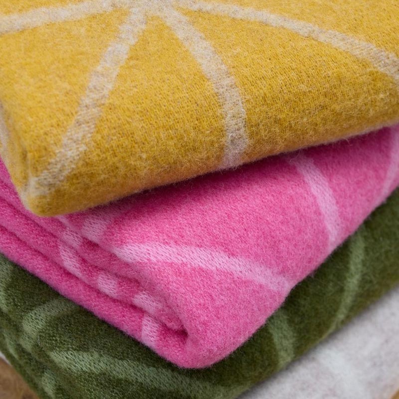Pure New Wool Throw Geometric Jacquard - Fern Green - by Tweedmill