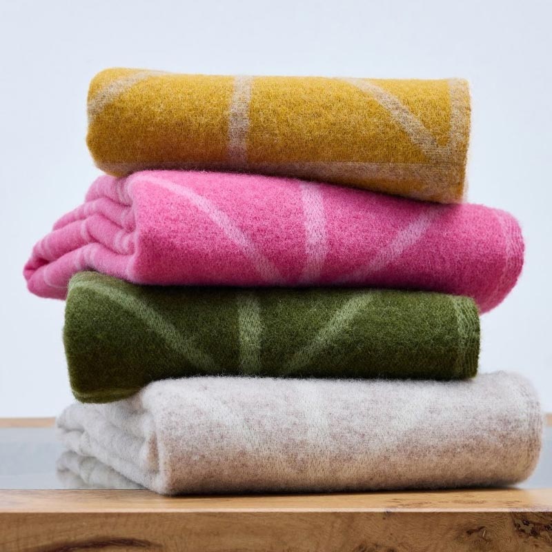 Pure New Wool Throw Geometric Jacquard - Fern Green - by Tweedmill