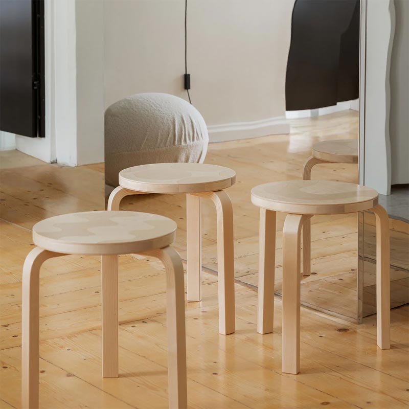 Stool 60 - Kivet - des. Alvar Aalto 1933, Pattern des. Maija Isola 1956, made by Artek + Marimekko