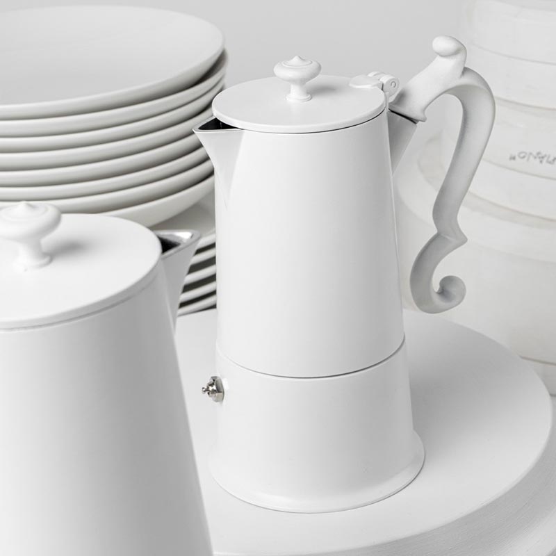 Lady Anne 4 Cup White Coffee Pot des. Lara Caffi for knIndustrie