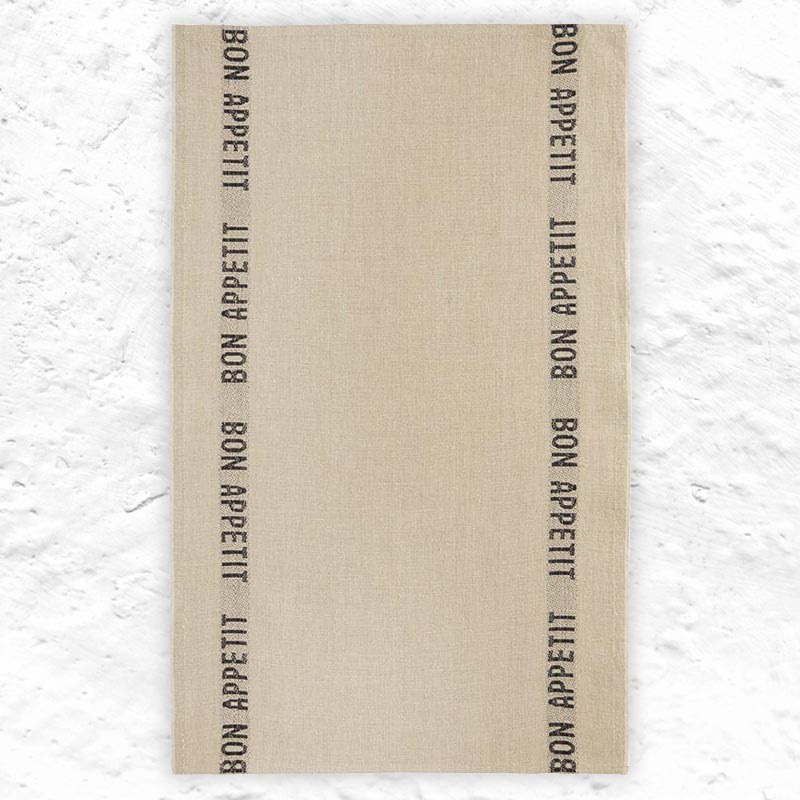 Bon Appetit 100% Linen Tea Towel in Linen / Black by Charvet Editions