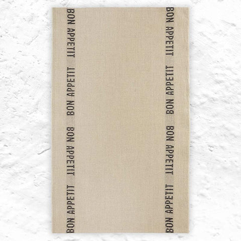 Bon Appetit 100% Linen Tea Towel in Linen / Black by Charvet Editions
