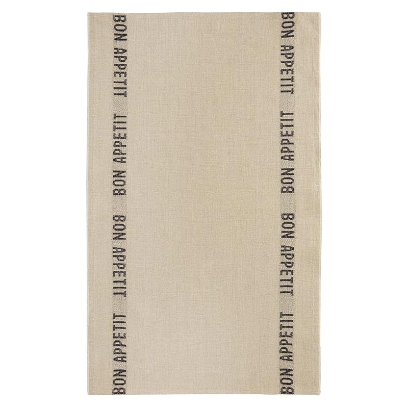 Bon Appetit 100% Linen Tea Towel in Linen / Black by Charvet Editions