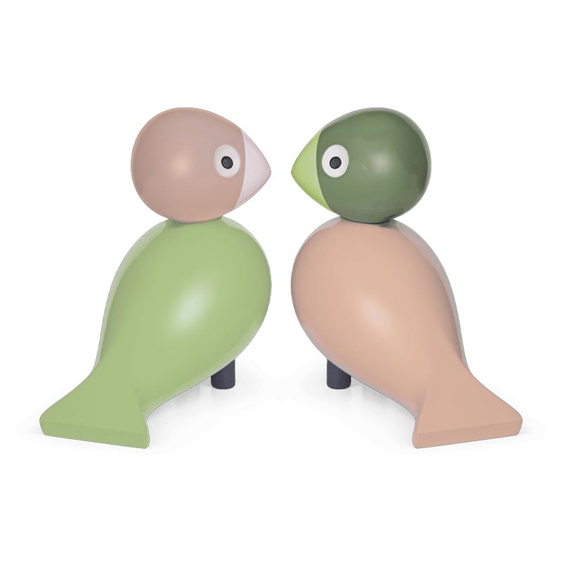 Lovebirds (des. Kay Bojesen, 1955) - Light Green / Rose