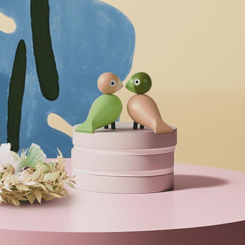 Lovebirds (des. Kay Bojesen, 1955) - Light Green / Rose