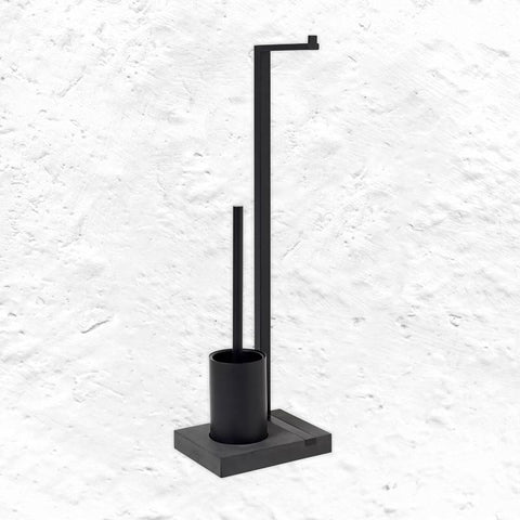 Menoto Toilet roll holder and brush (black) des Floz Industrie for blomus