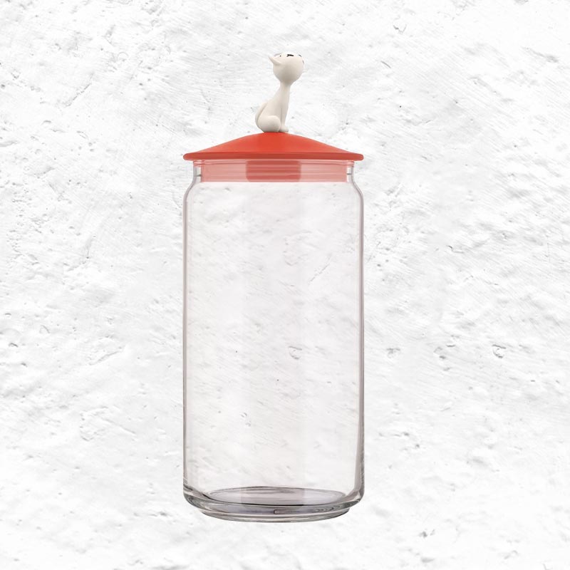 MioJar in Red Orange, Jar for Cat food, des. Miriam Mirri for Alessi