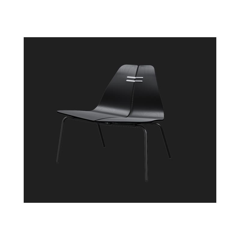 PK23 Lounge Chair - Black coloured veneer, black powder coated steel base - des. Poul Kjærholm, 1954