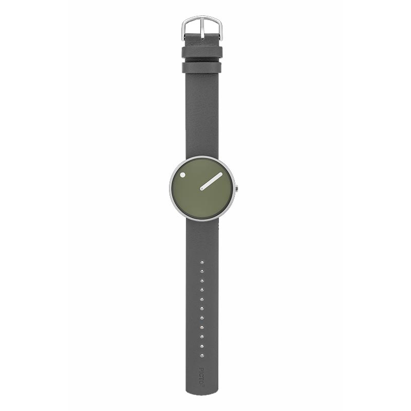 Picto watch - fresh olive dial, thunder grey leather strap