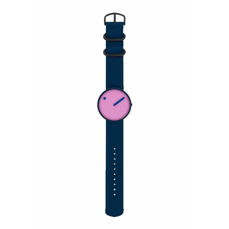 Picto watch - pink reef dial, navy strap made from recycled fishing nets
