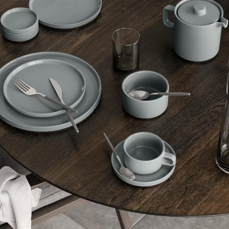 Pilar Tea cup & saucers - pair in mirage grey - by Blomus