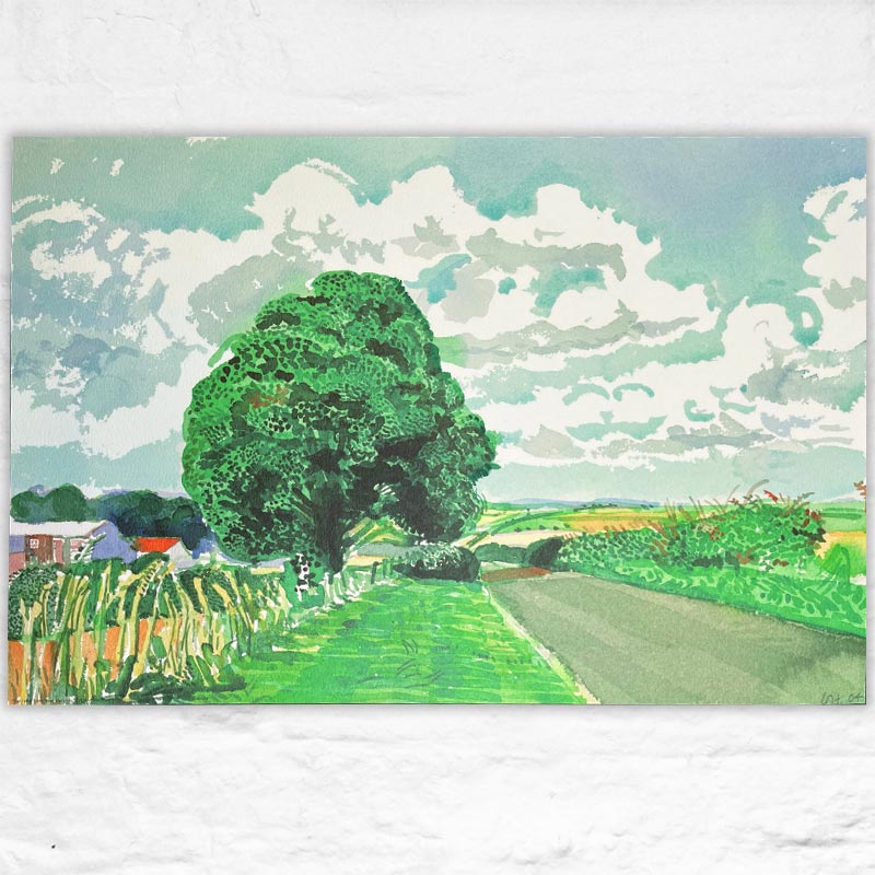 Road and Tree Near Wetwang ( from Midsummer: East Yorkshire) Poster by David Hockney