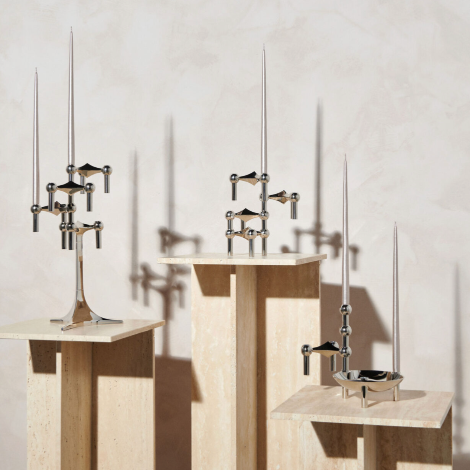 Set of 3 Stacking Candleholders des. Hans Nagel & Werner Stoff, 1960s - chrome