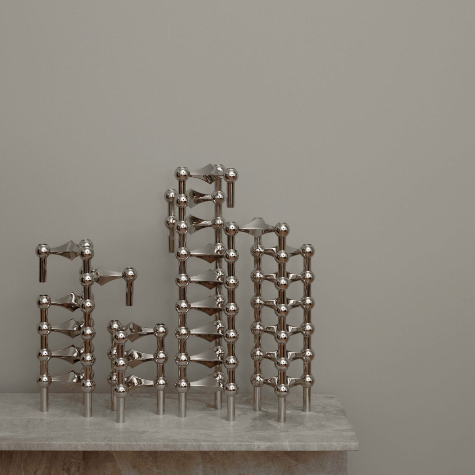 Set of 3 Stacking Candleholders des. Hans Nagel & Werner Stoff, 1960s - chrome