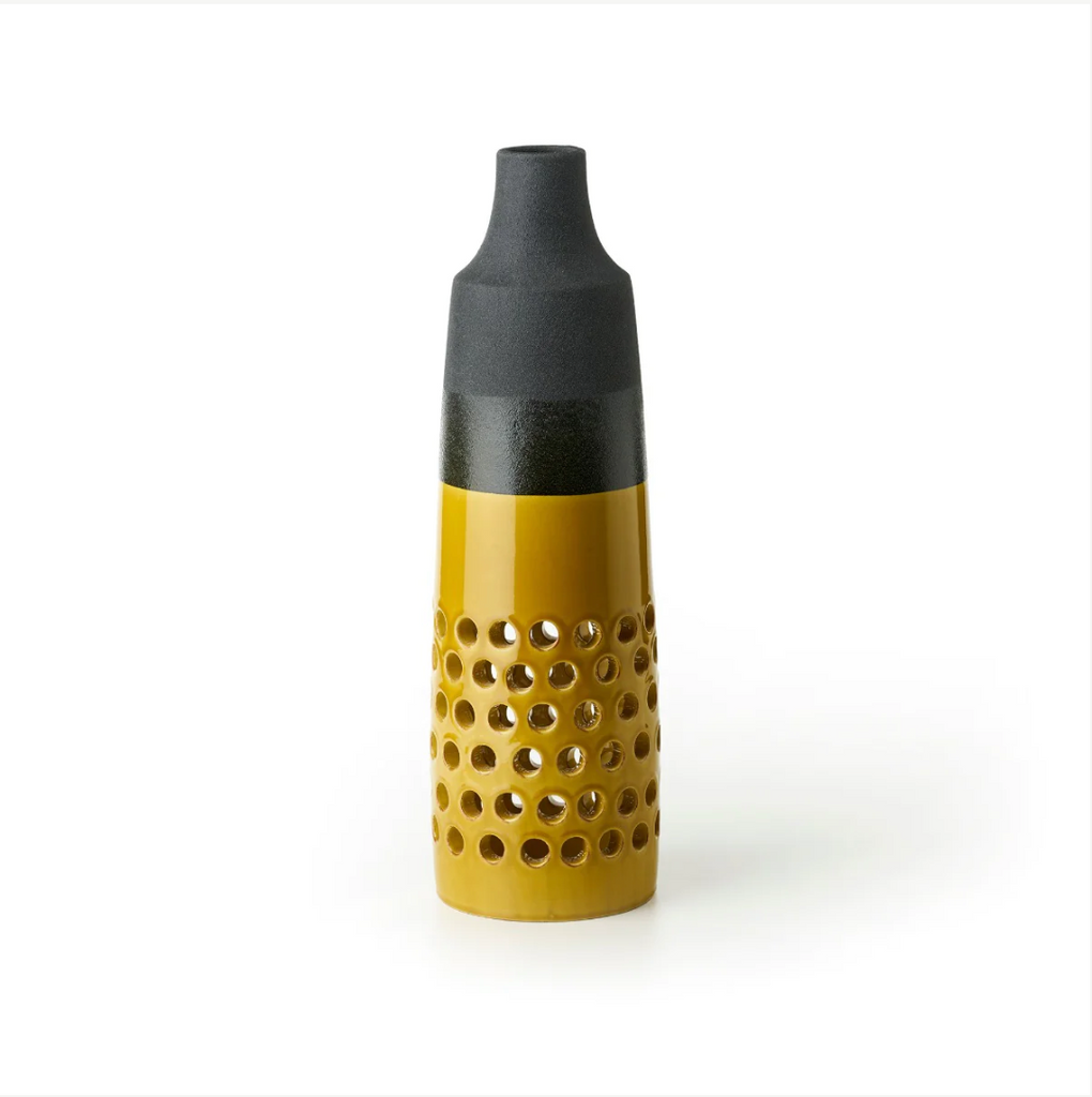 Black Lava Vase with Mustard Base des. Aldo Londi for Bitossi, 1967- 2017 reissue, limited edition of 199 pieces