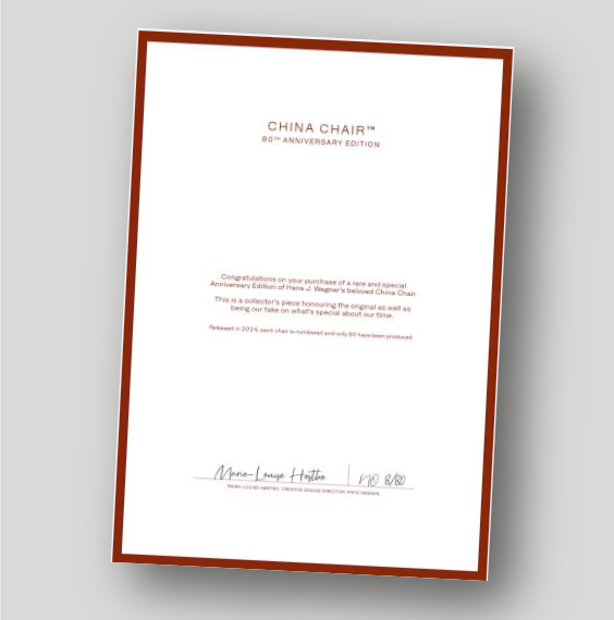 China Chair - 80th anniversary numbered edition of 80 chairs - des. Hans J. Wegner, 1944, made by Fritz Hansen