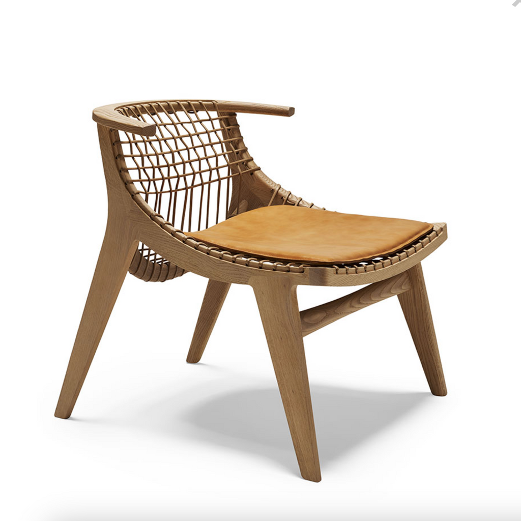 Klismos lounge chair - oak, with leather seat pad - des. Antonio Citterio, 2022 for Knoll