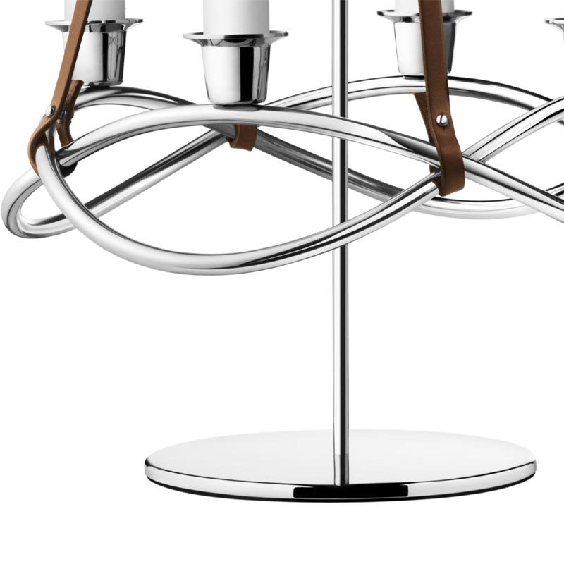 Season Candleholder Extension - mirror polished steel and brown leather - des. Maria Berntsen for Georg Jensen